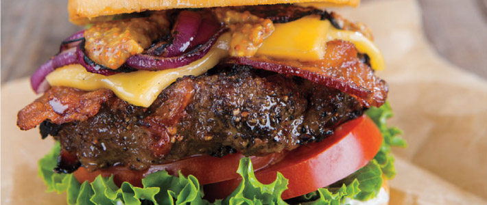 Bacon, Cheddar & Grilled Onion Topped Burgers